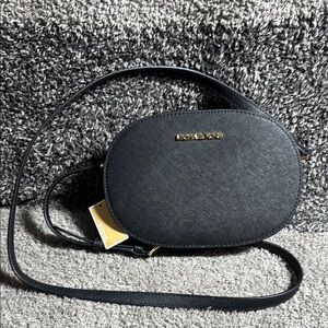 Michael Kors Charcoal Gray Oval Crossbody Bag with Gold Hardware